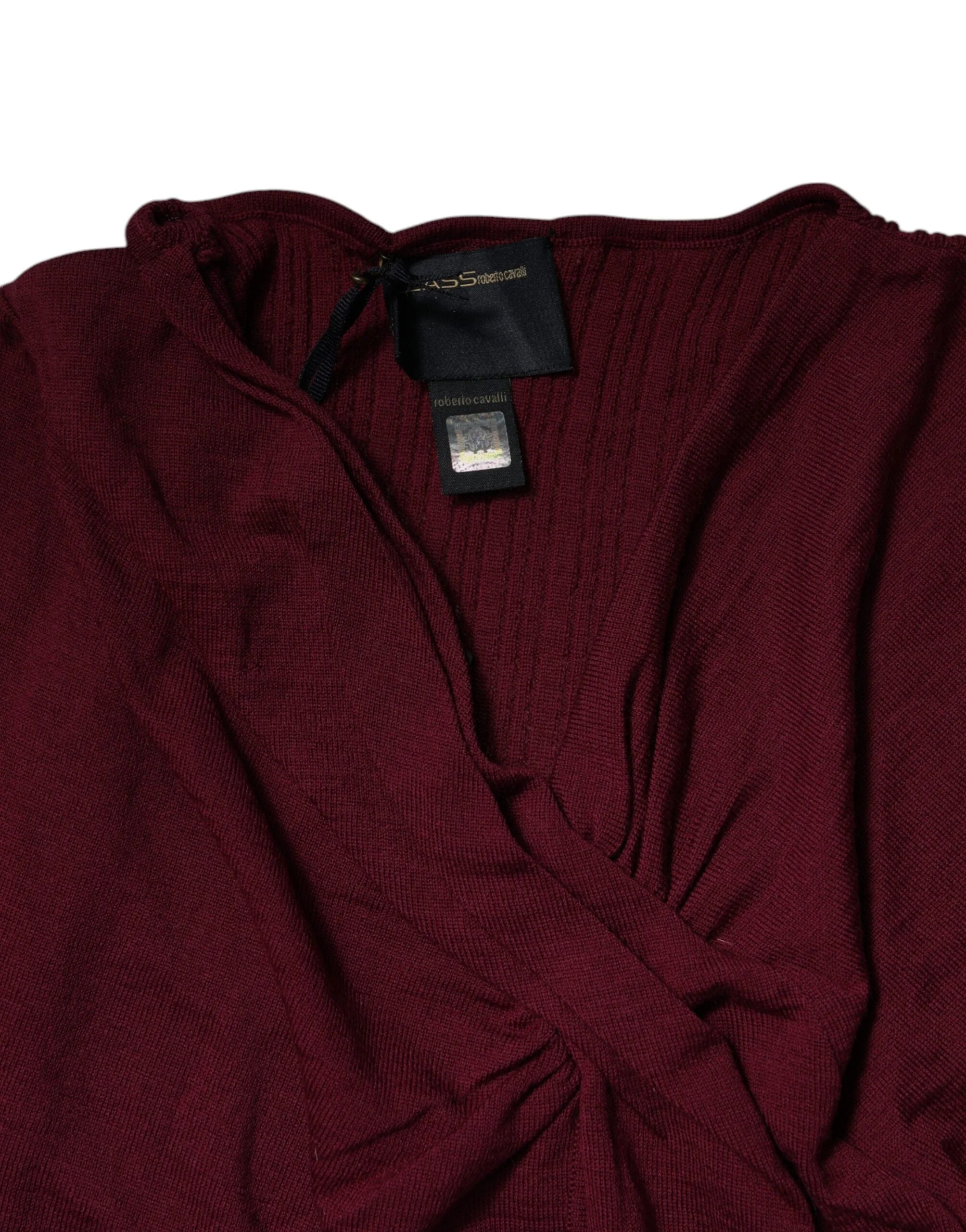 Roberto Cavalli Maroon Jumper Keyhole Knit Pullover Sweater - IT46|XL - Sweaters