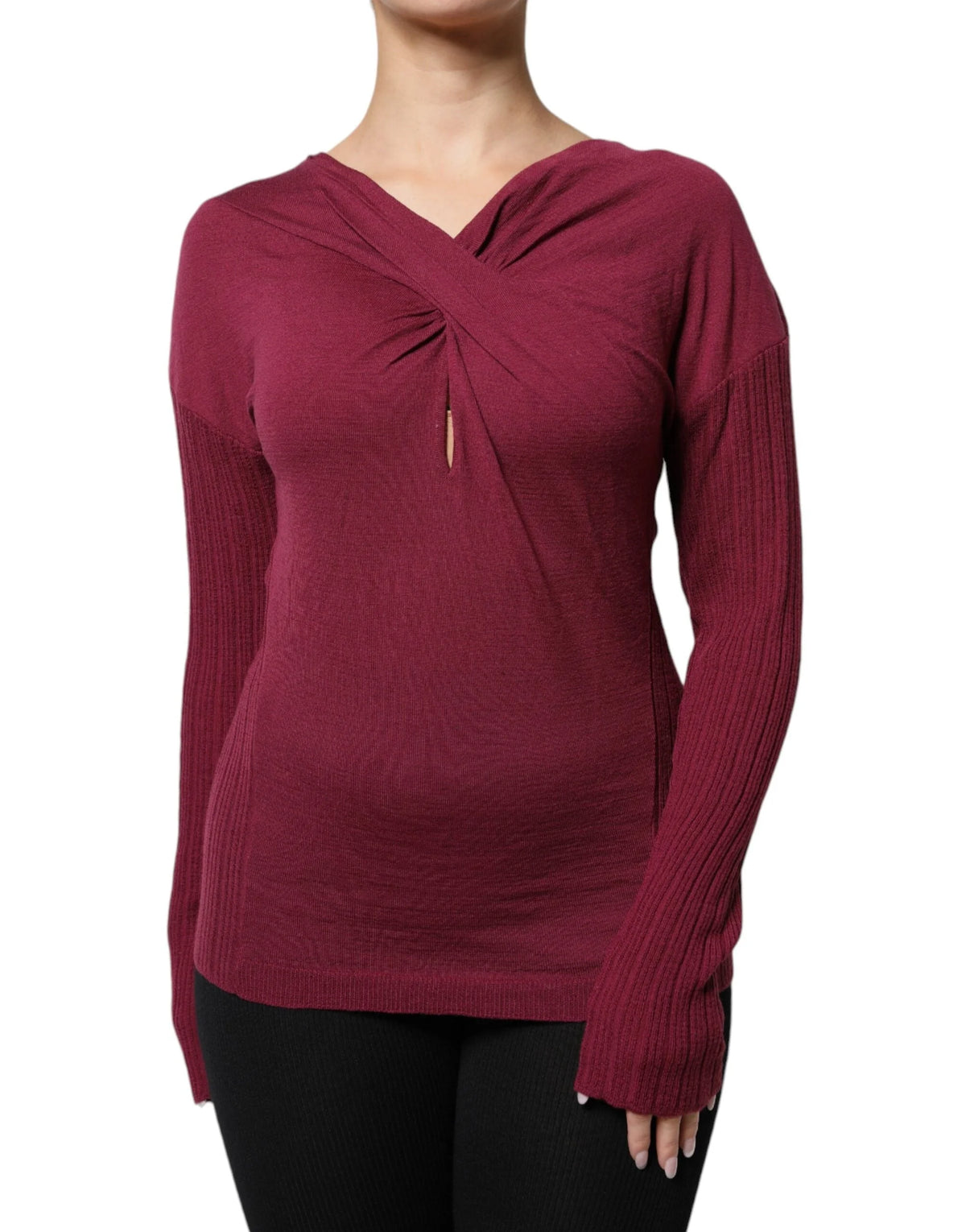 Roberto Cavalli Maroon Jumper Keyhole Knit Pullover Sweater - IT46|XL - Sweaters