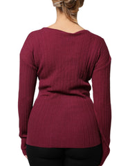 Roberto Cavalli Maroon Jumper Keyhole Knit Pullover Sweater - IT46|XL - Sweaters