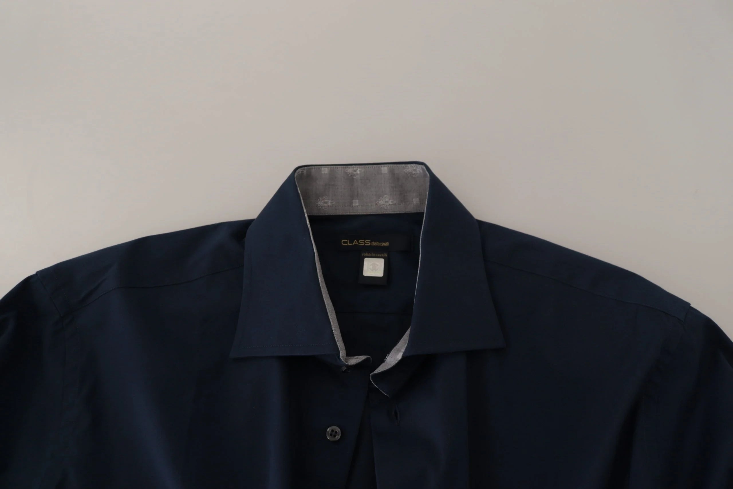Roberto Cavalli Navy Blue Cotton Dress Formal Shirt - IT43 | XL - Shirts