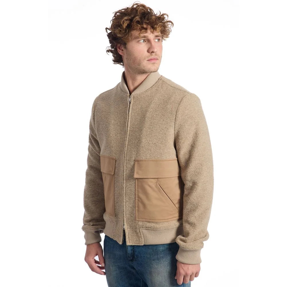 Roberto Pepe Luxury Beige Wool Men Jacket - IT48 | M - Bomber Jackets