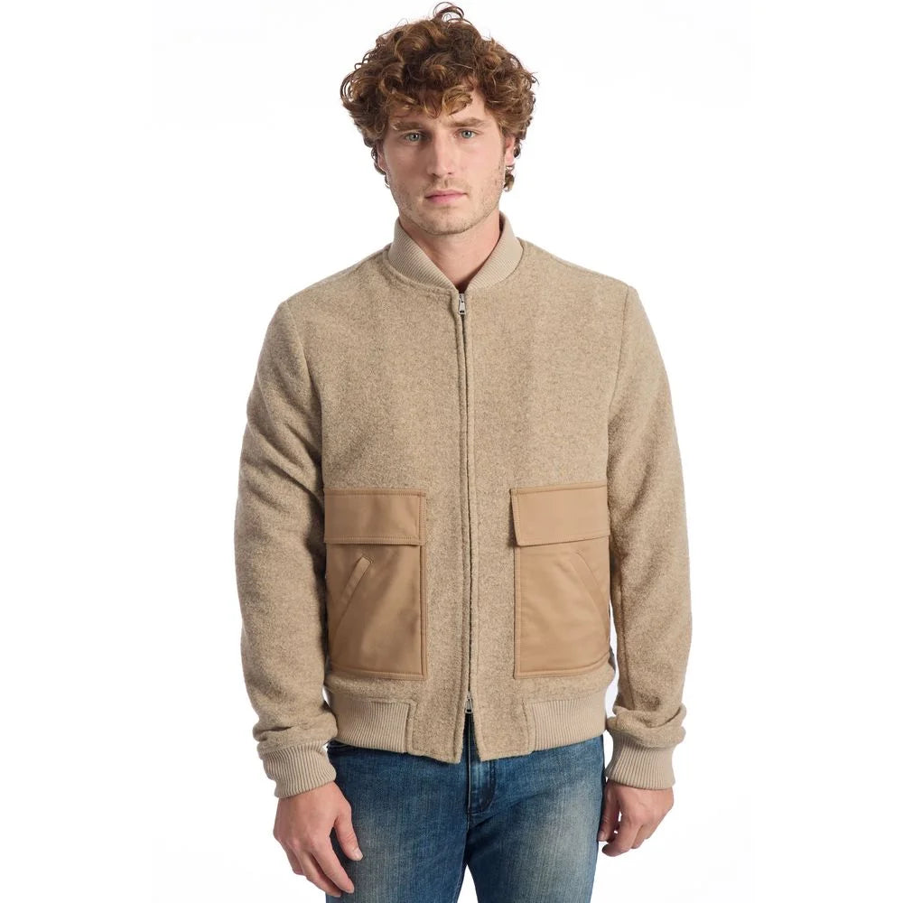 Roberto Pepe Luxury Beige Wool Men Jacket - IT48 | M - Bomber Jackets