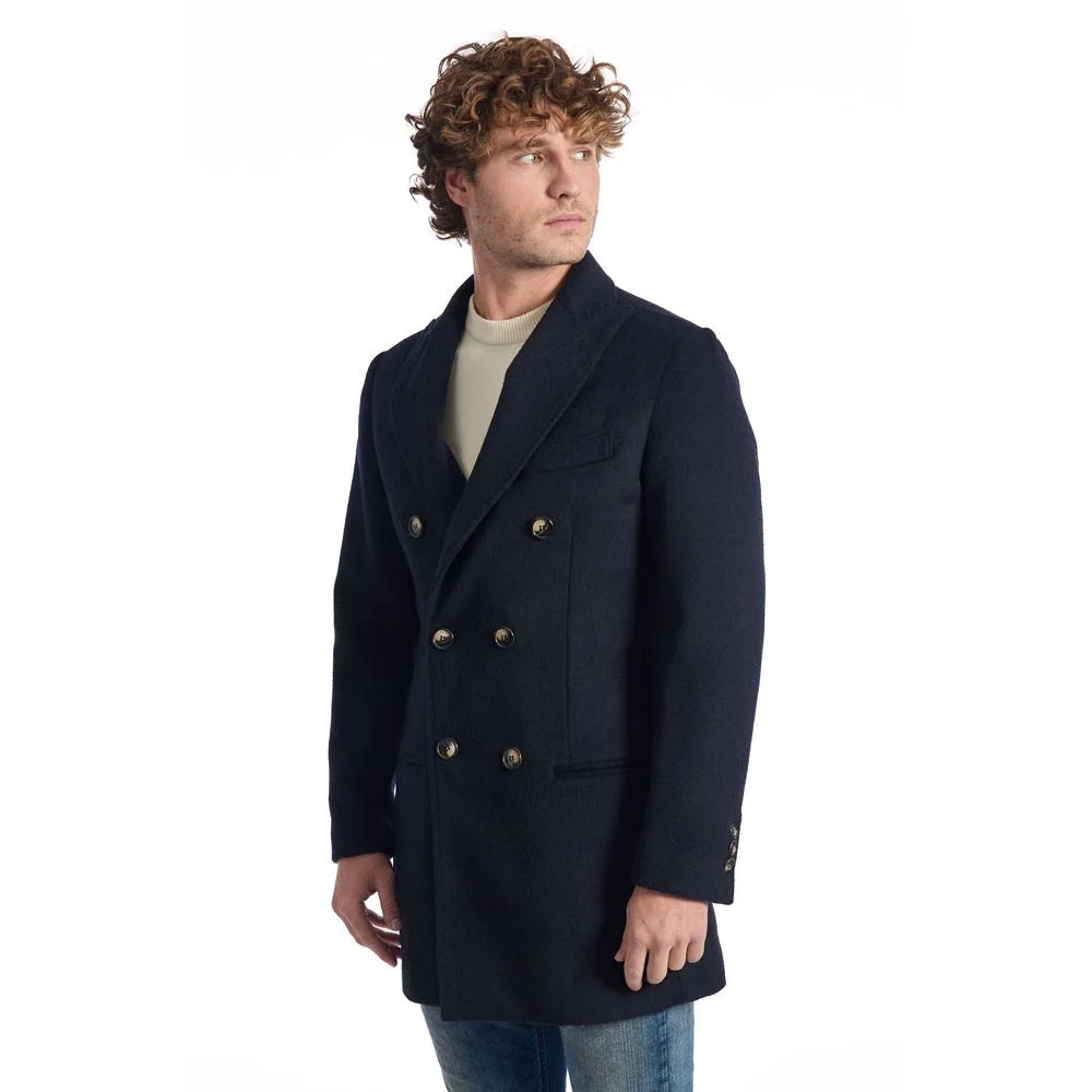 Roberto Pepe Luxury Blue Wool Men Jacket - Overcoats
