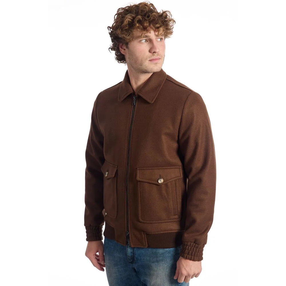 Roberto Pepe Luxury Brown Wool Men Jacket - IT48 | M - Bomber Jackets