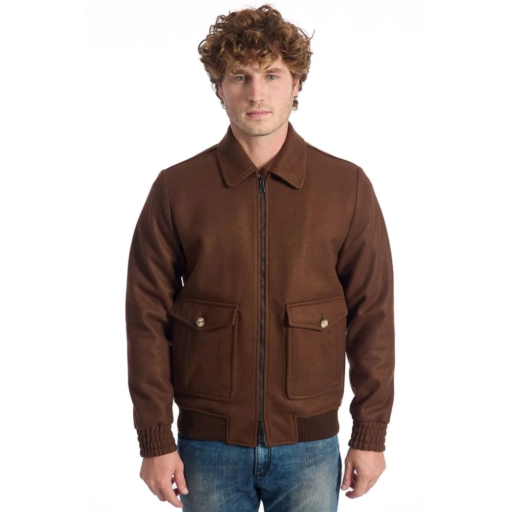 Roberto Pepe Luxury Brown Wool Men Jacket - IT48 | M - Bomber Jackets