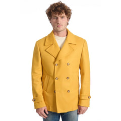 Roberto Pepe Luxury Yellow Wool Men’s Short Coat - Overcoats