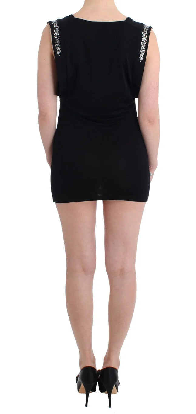 Roccobarocco Black Embellished Jersey Mini Sheath Short Dress - Dresses