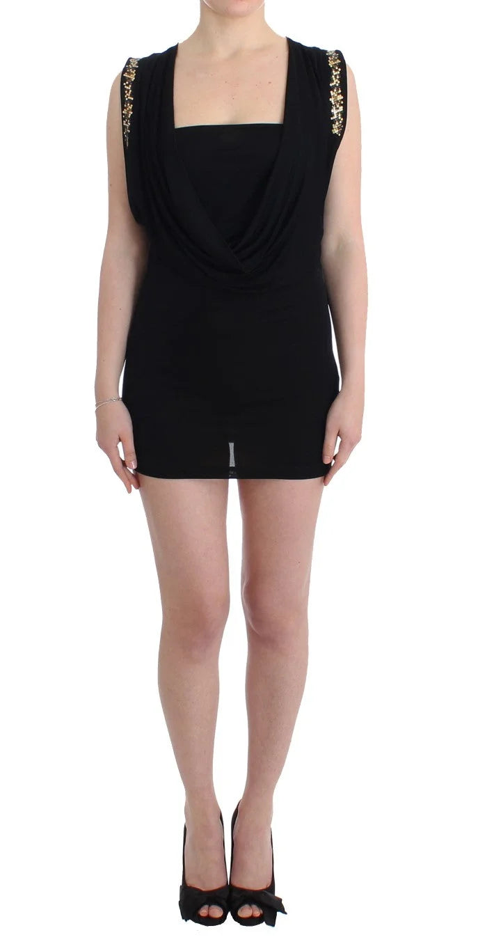 Roccobarocco Black Embellished Jersey Mini Sheath Short Dress - Dresses