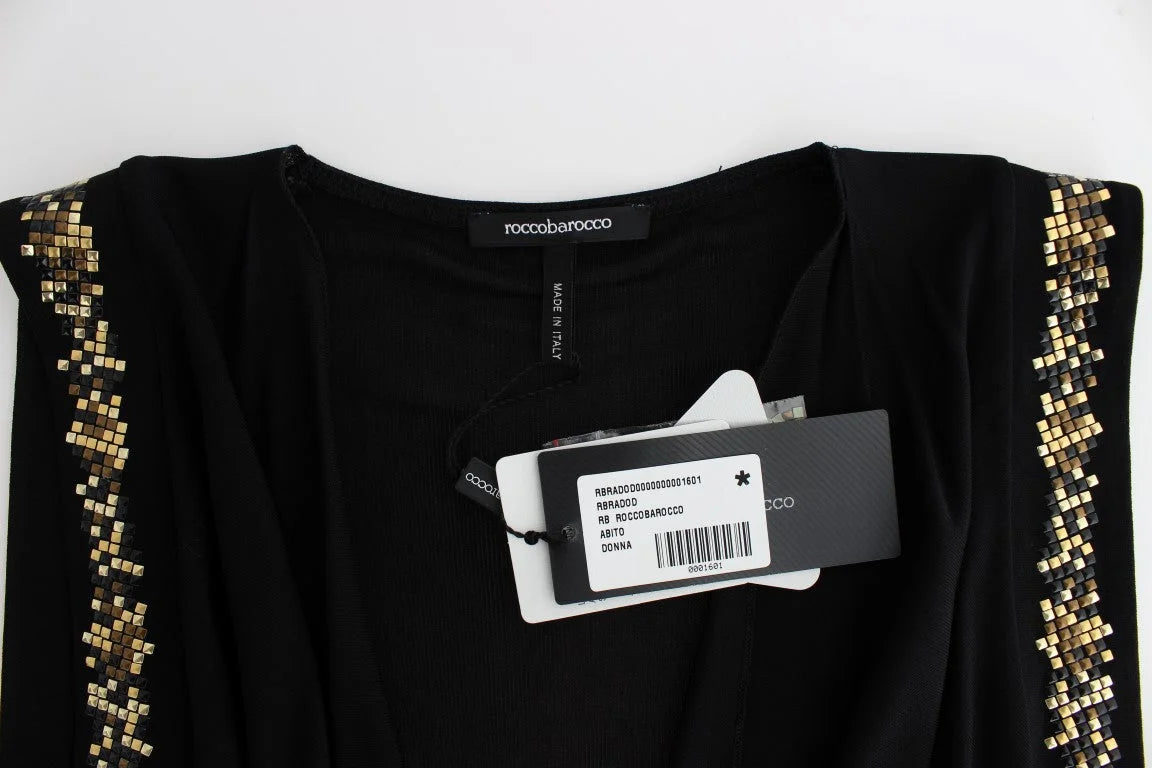 Roccobarocco Black Embellished Jersey Mini Sheath Short Dress - Dresses