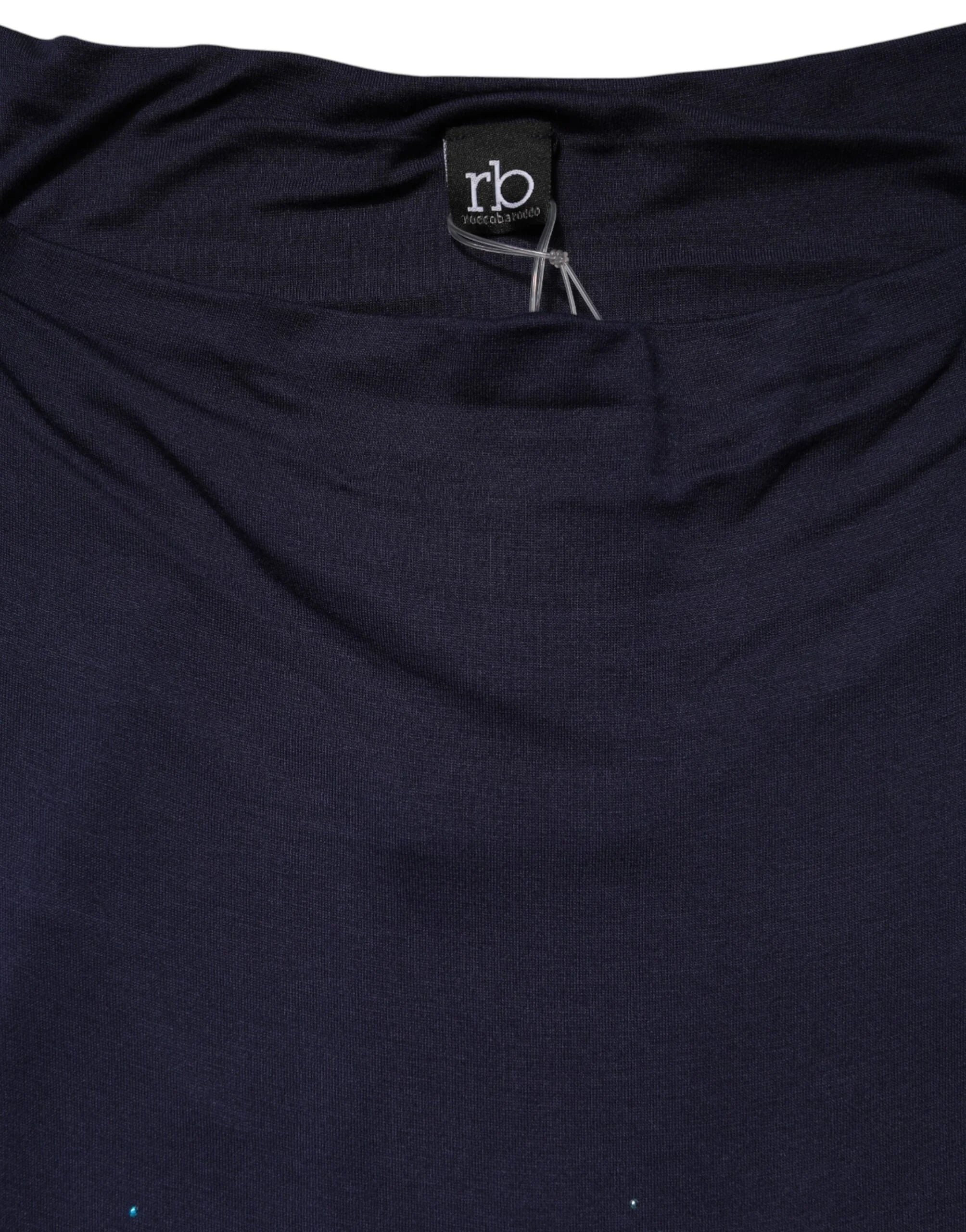 Roccobarocco Blue Viscose Embellished Off Shoulder Mini Dress - IT42|M