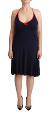 Roccobarocco Navy Blue Sleeveless Halter Sheath Midi Dress - Dresses