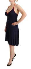 Roccobarocco Navy Blue Sleeveless Halter Sheath Midi Dress - Dresses