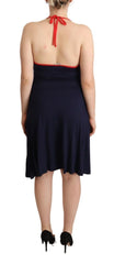 Roccobarocco Navy Blue Sleeveless Halter Sheath Midi Dress - Dresses