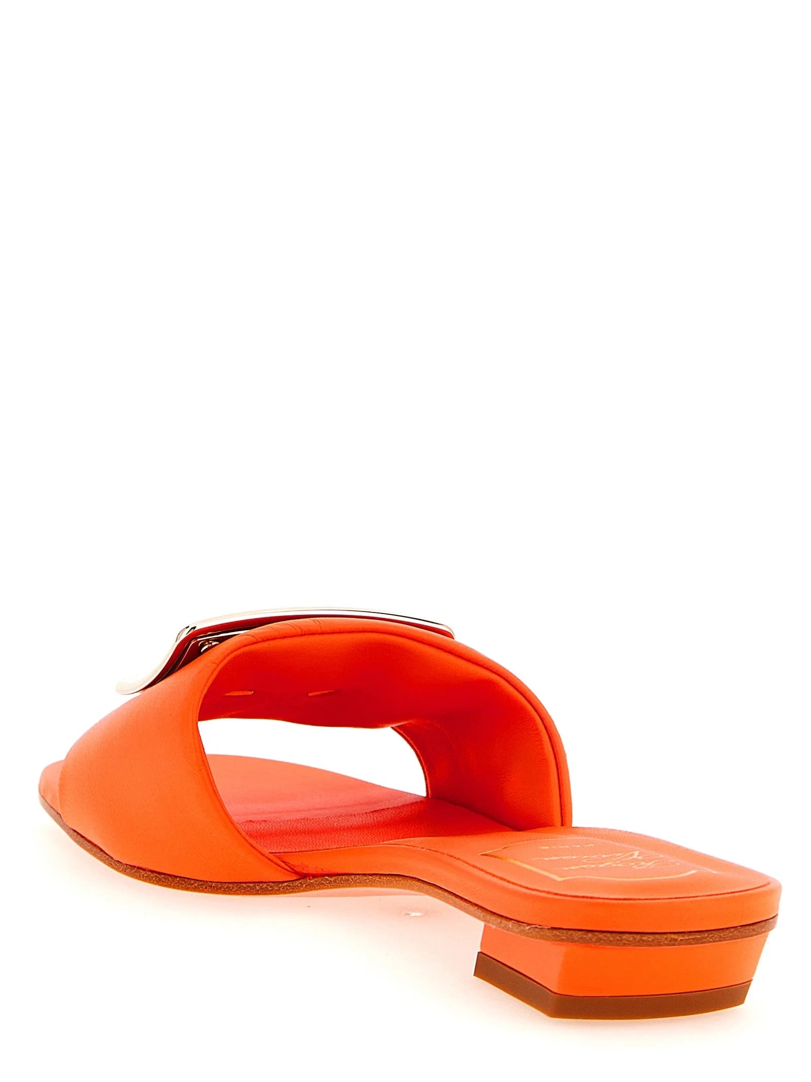 Roger Vivier Orange Lamb Leather Mid Heel Pumps - EU37/US7