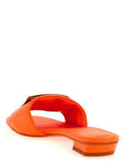 Roger Vivier Orange Lamb Leather Mid Heel Pumps - EU37/US7