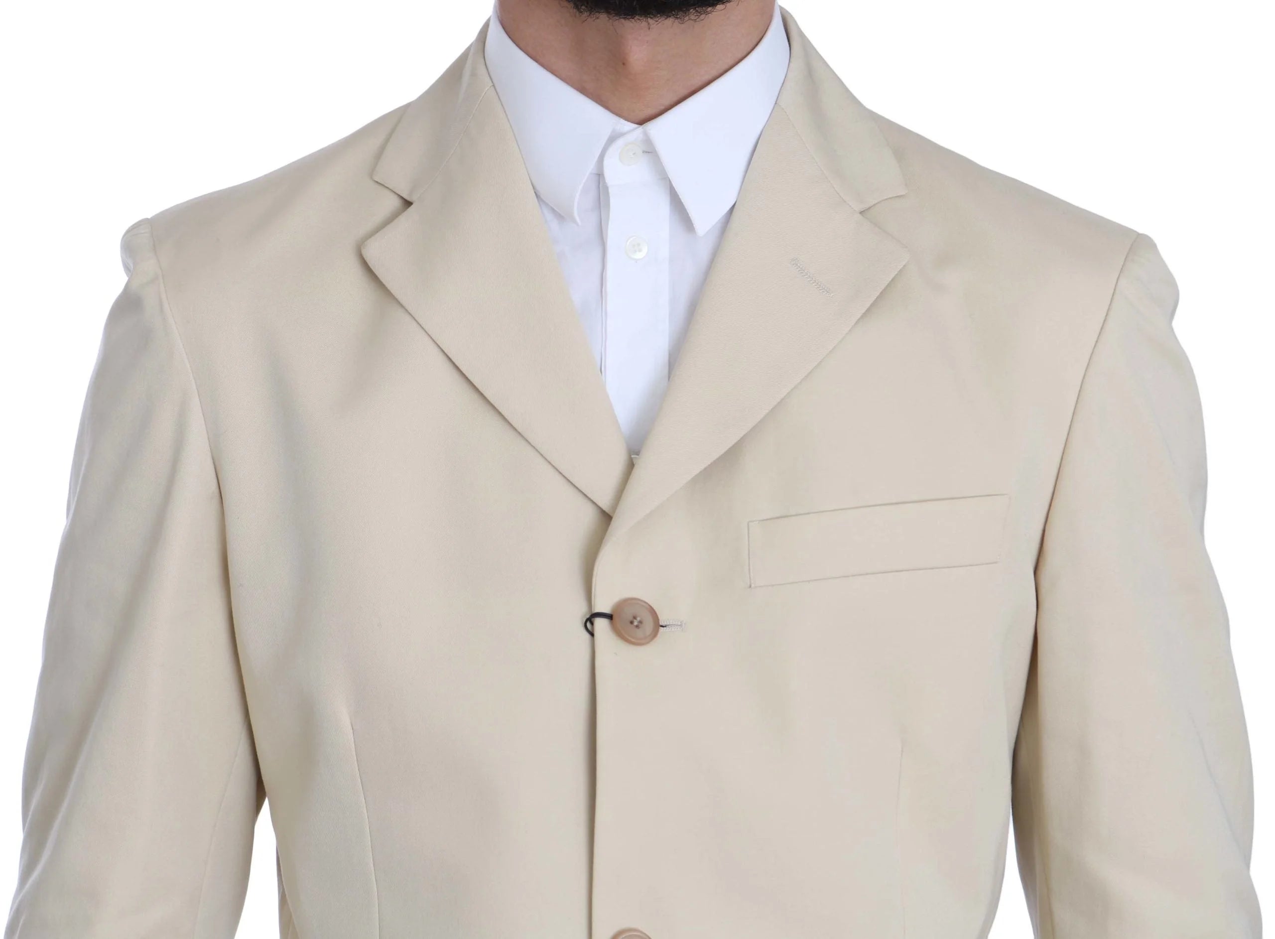 Romeo Gigli Two Piece 3 Button Beige Cotton Solid Suit - IT46 | S - Suits