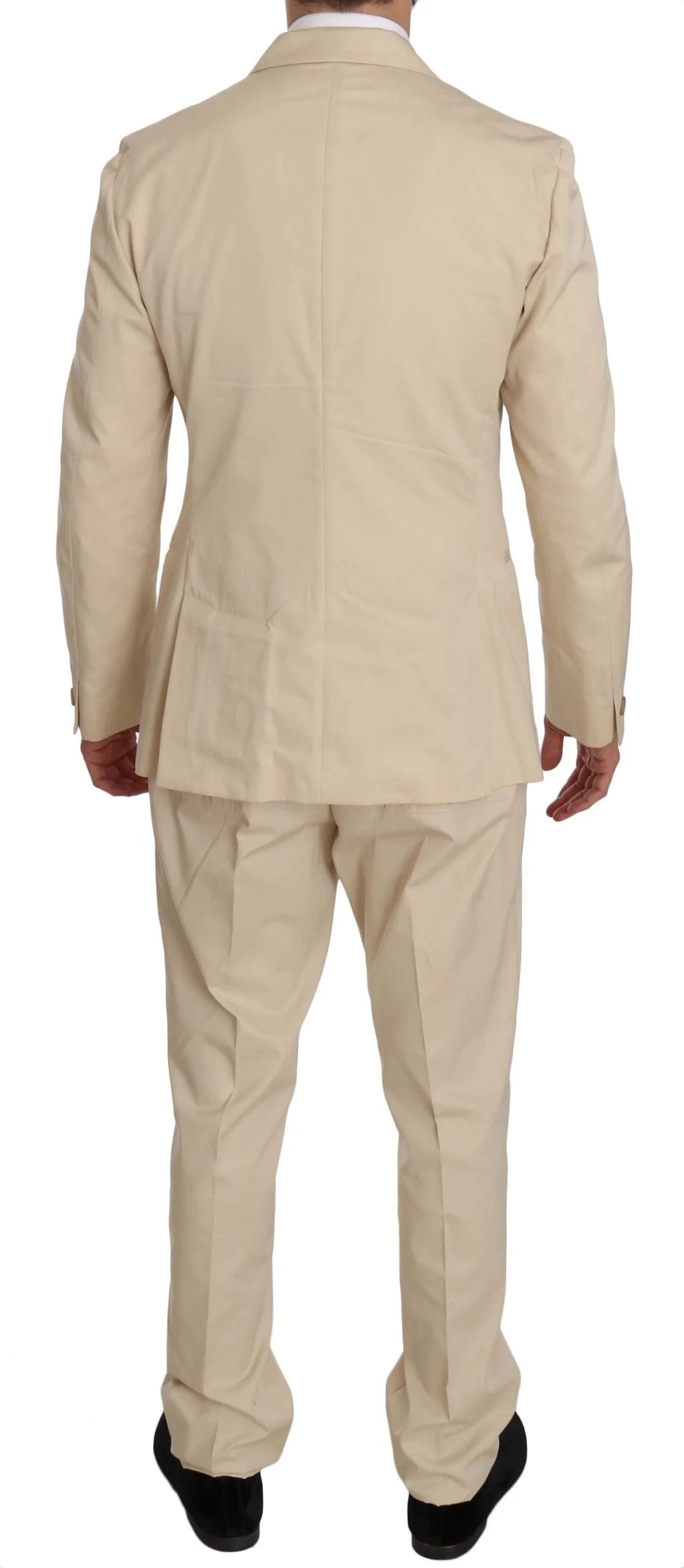 Romeo Gigli Two Piece 3 Button Beige Cotton Solid Suit - IT46 | S - Suits