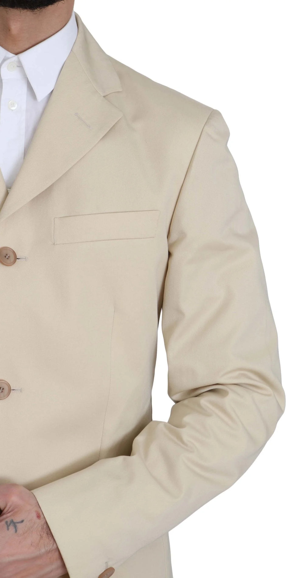 Romeo Gigli Two Piece 3 Button Beige Cotton Solid Suit - IT46 | S - Suits