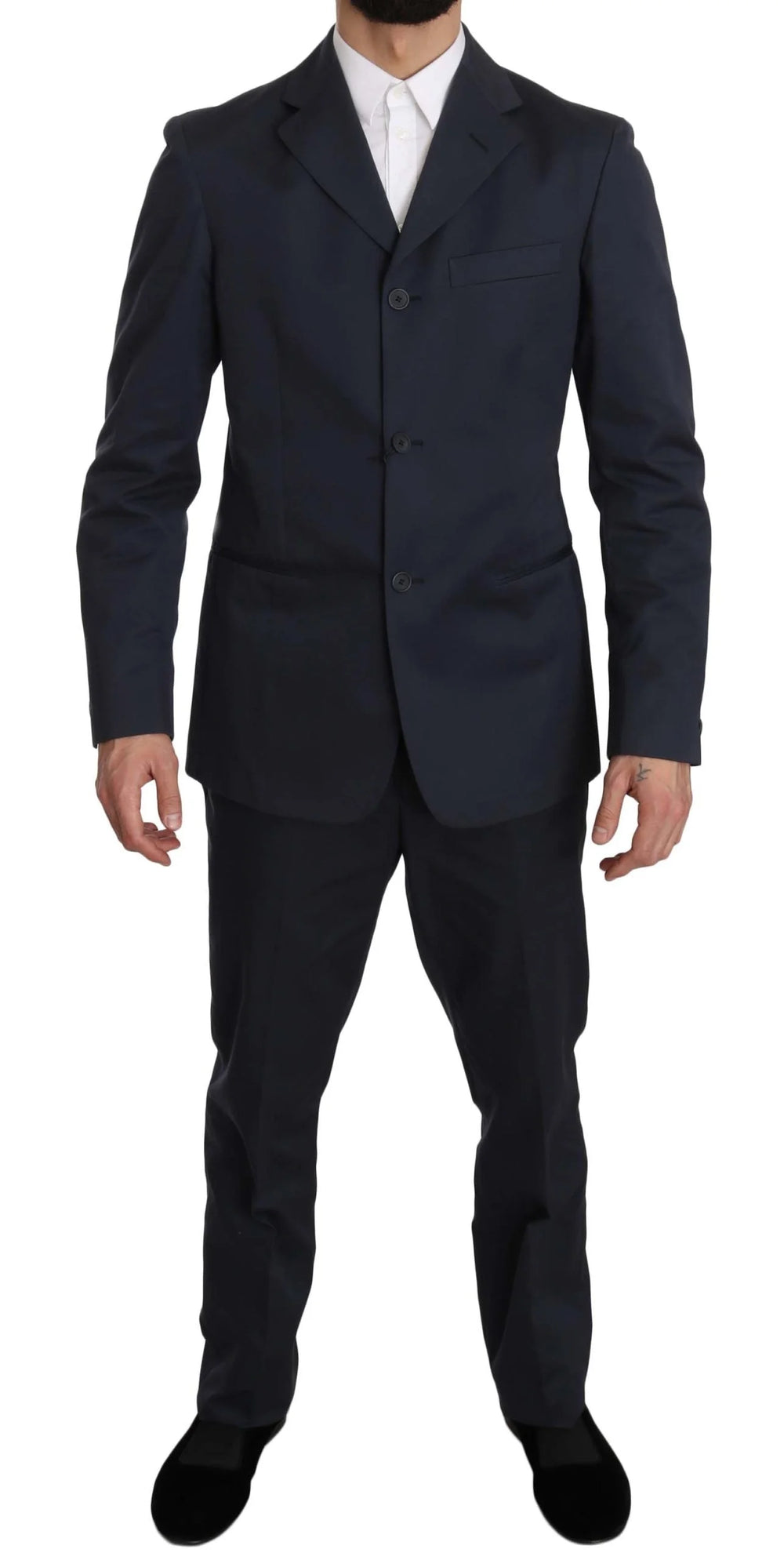 Romeo Gigli Two Piece 3 Button Cotton Blue Solid Suit - IT50 | L - Suits