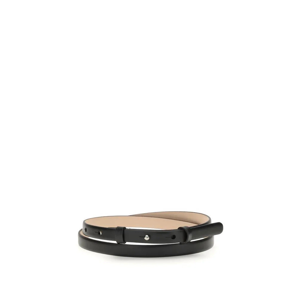 SA SU PHI Black Leather Thin Belt - 42 cm / 16.5 Inches