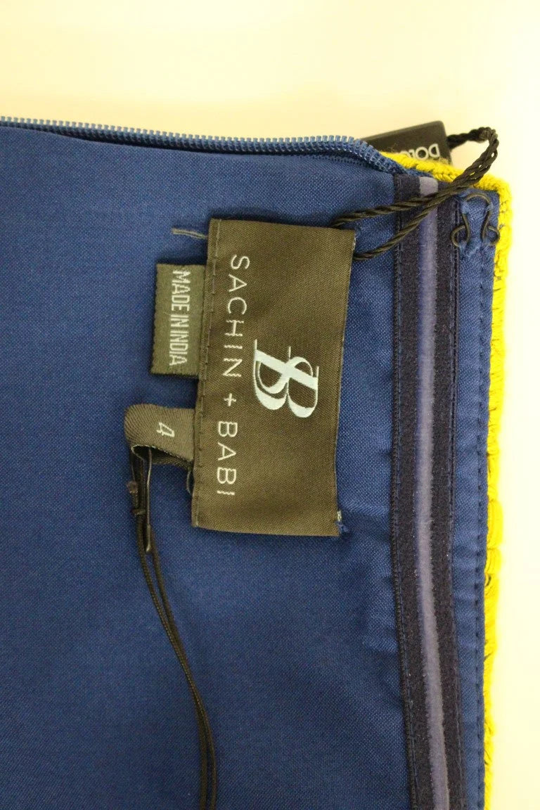 Sachin & Babi Blue Yellow Strapless Bubble Mini Shift Dress - Dresses