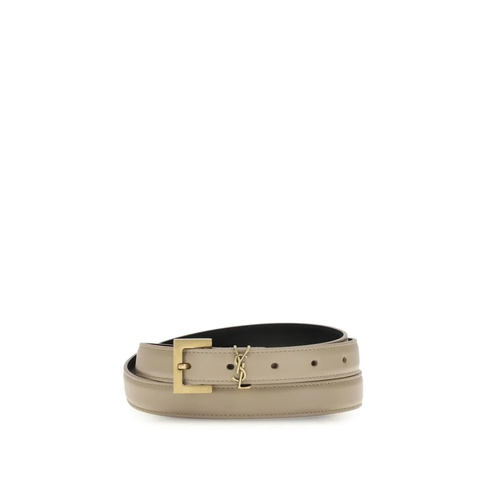 Saint Laurent Beige Calf Leather Bos Taurus Thin Belt
