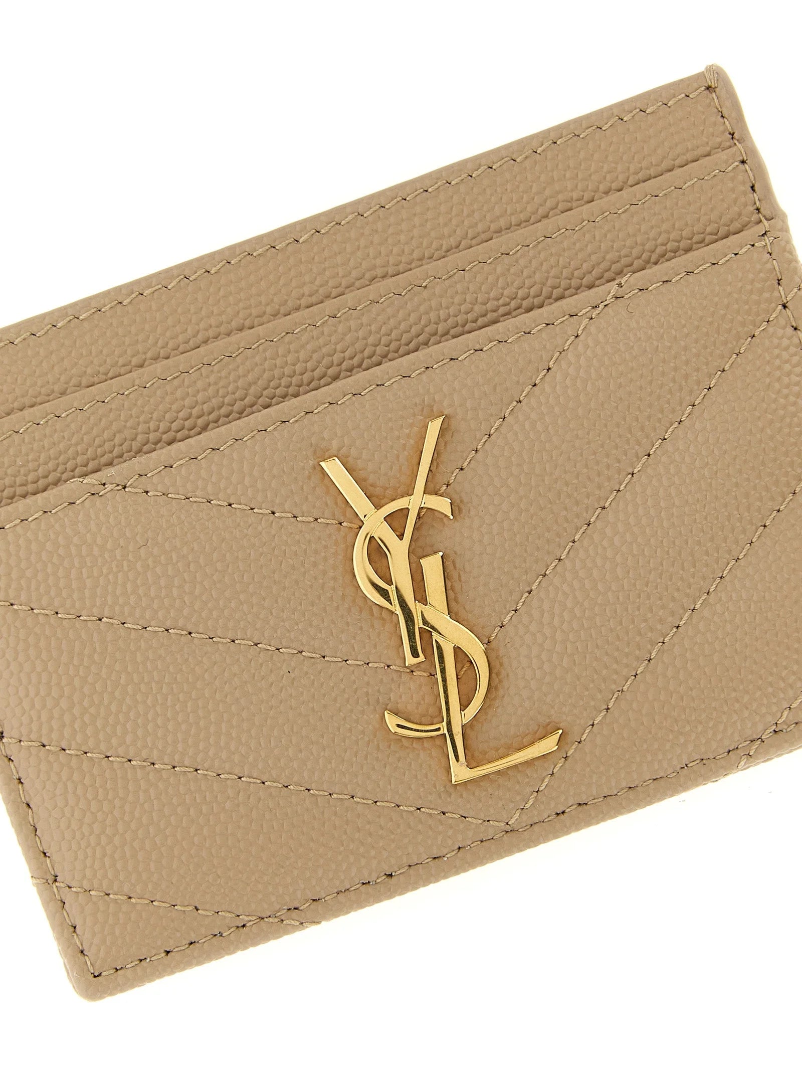 Saint Laurent Beige Calfskin Cardholder