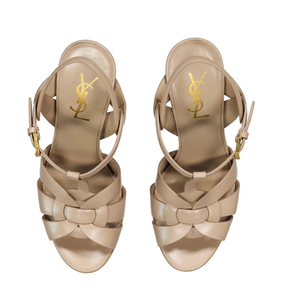 Saint Laurent Beige Calfskin Platform Sandals - EU40.5/US10.5