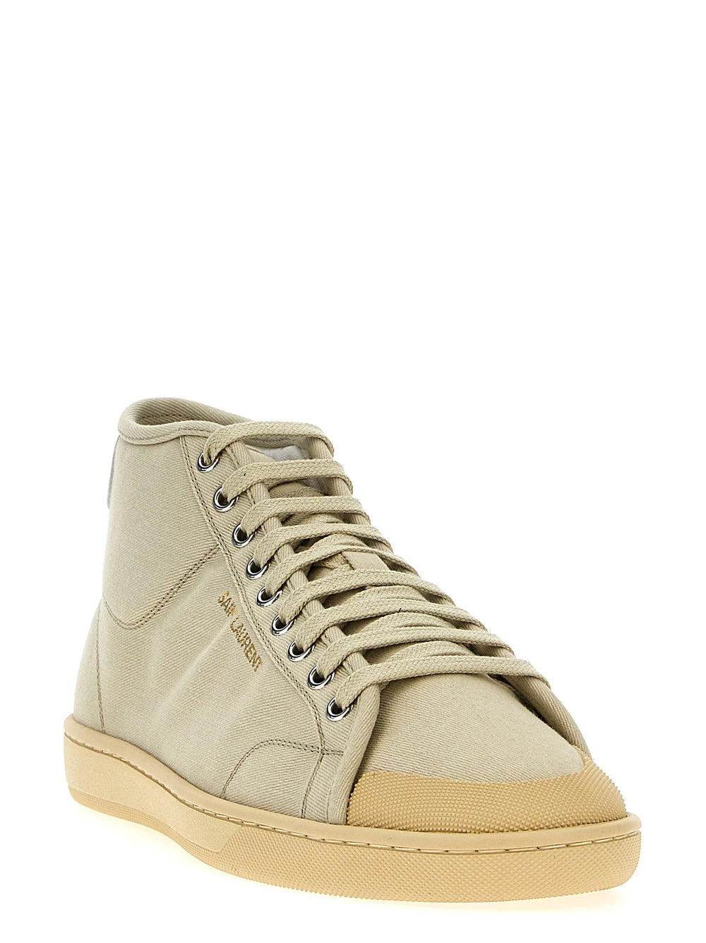 Saint Laurent Beige Cotton High Top Sneakers