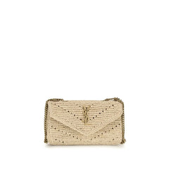 Saint Laurent Beige Raffia Shoulder Bag