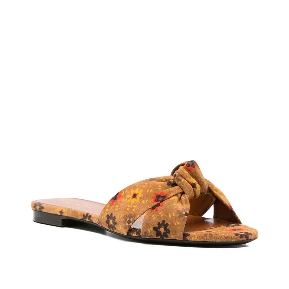 Saint Laurent Bianca Knotted Suede Slides - Sandals