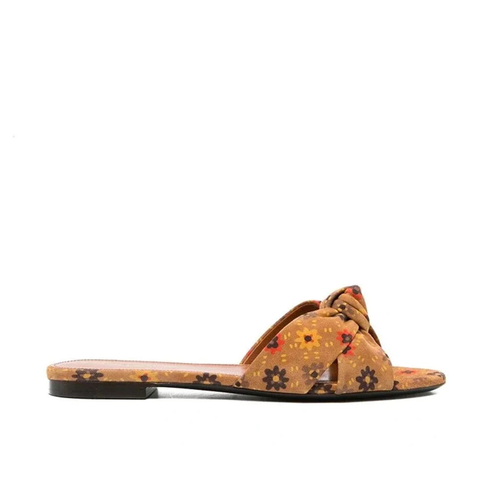 Saint Laurent Bianca Knotted Suede Slides - Sandals