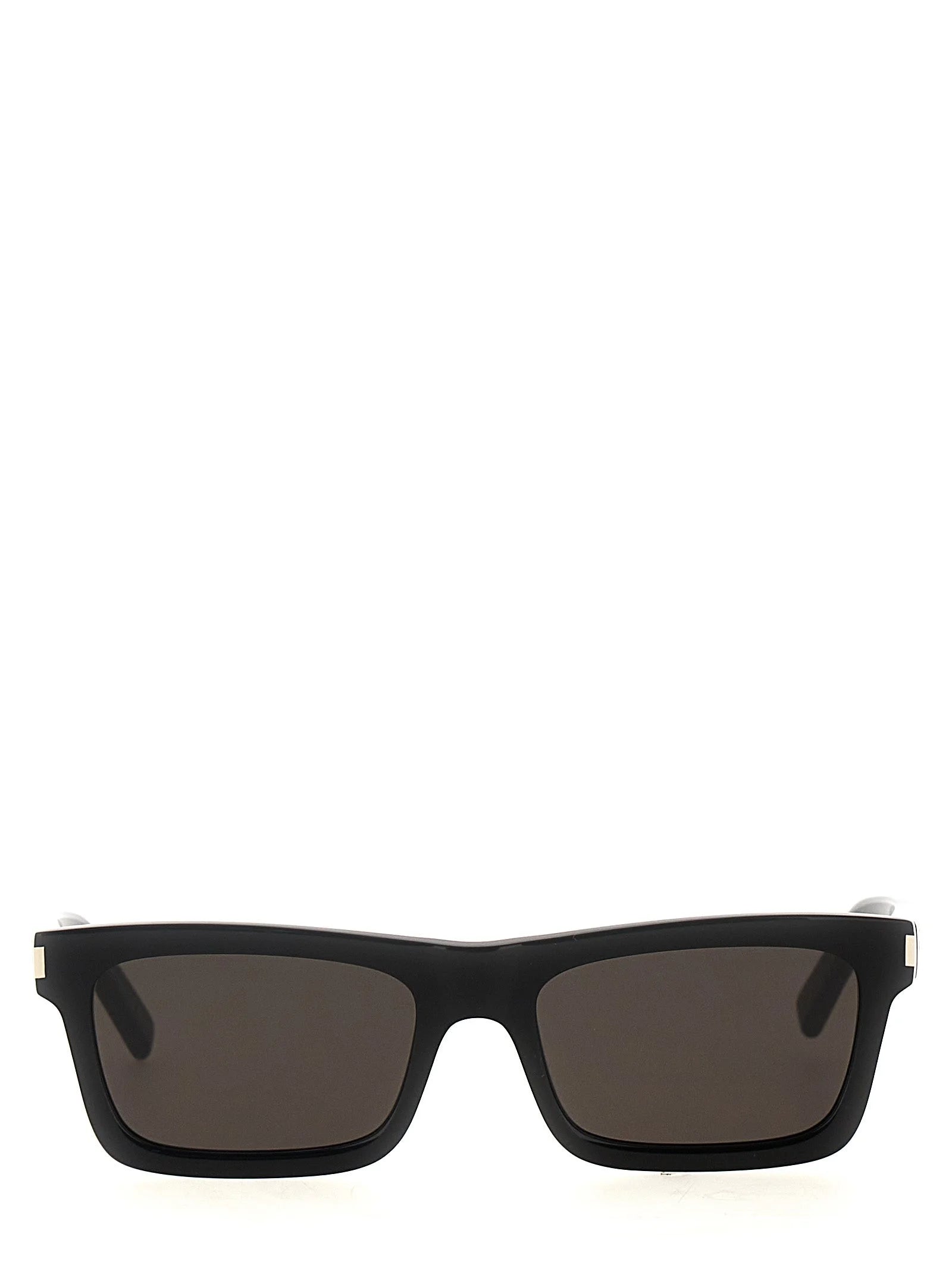 Gafas de sol de acetato negro para hombre de Saint Laurent con montura rectangular clásica y lentes oscuras.