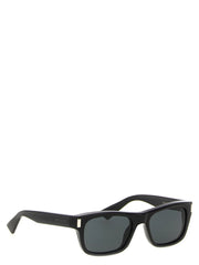 Side profile of Saint Laurent men's sunglasses in polished black acetate showing the sleek temple design and hinge.