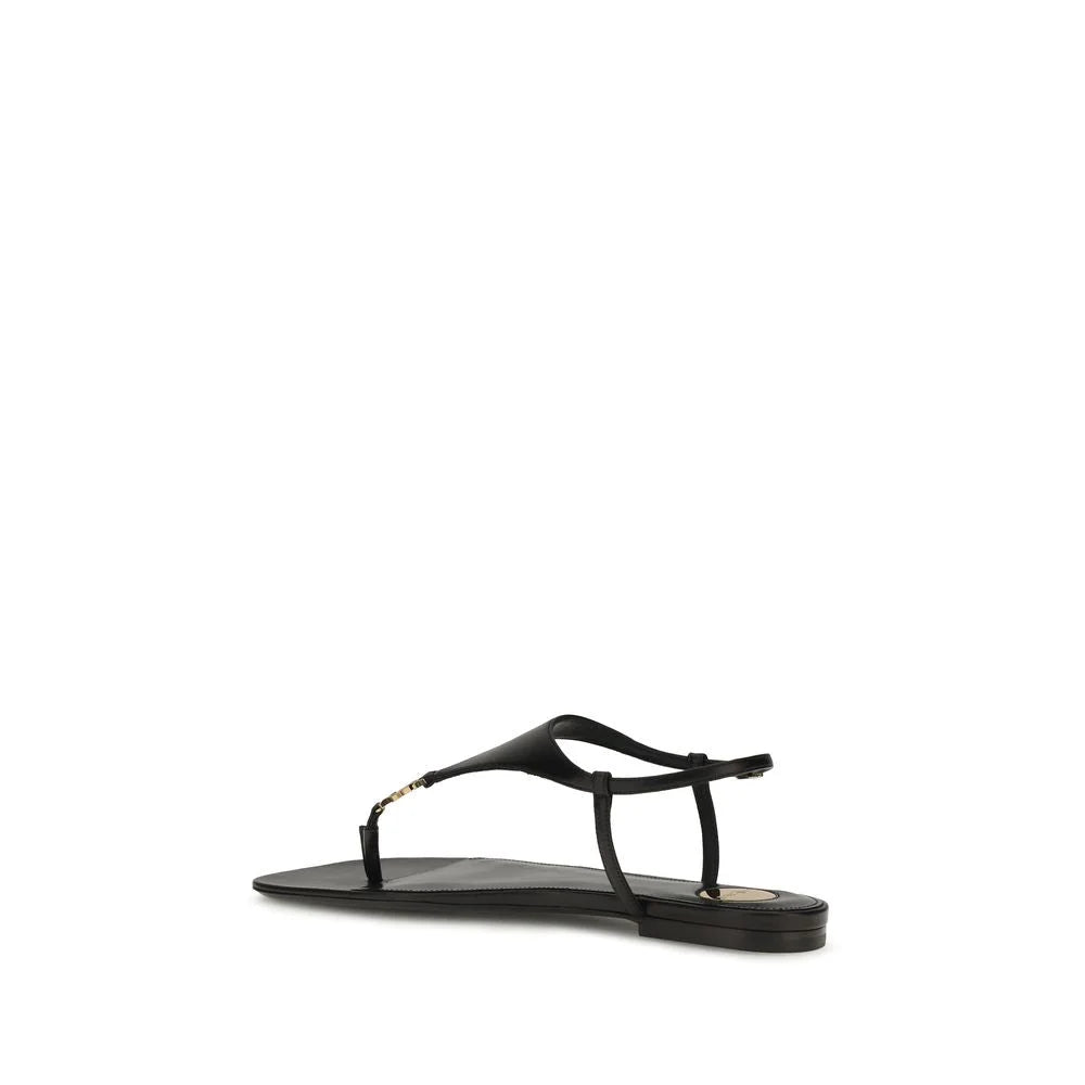 Saint Laurent Schwarze Sandalen aus Kalbshaut Bos Taurus, flach