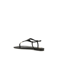 Saint Laurent Schwarze Sandalen aus Kalbshaut Bos Taurus, flach