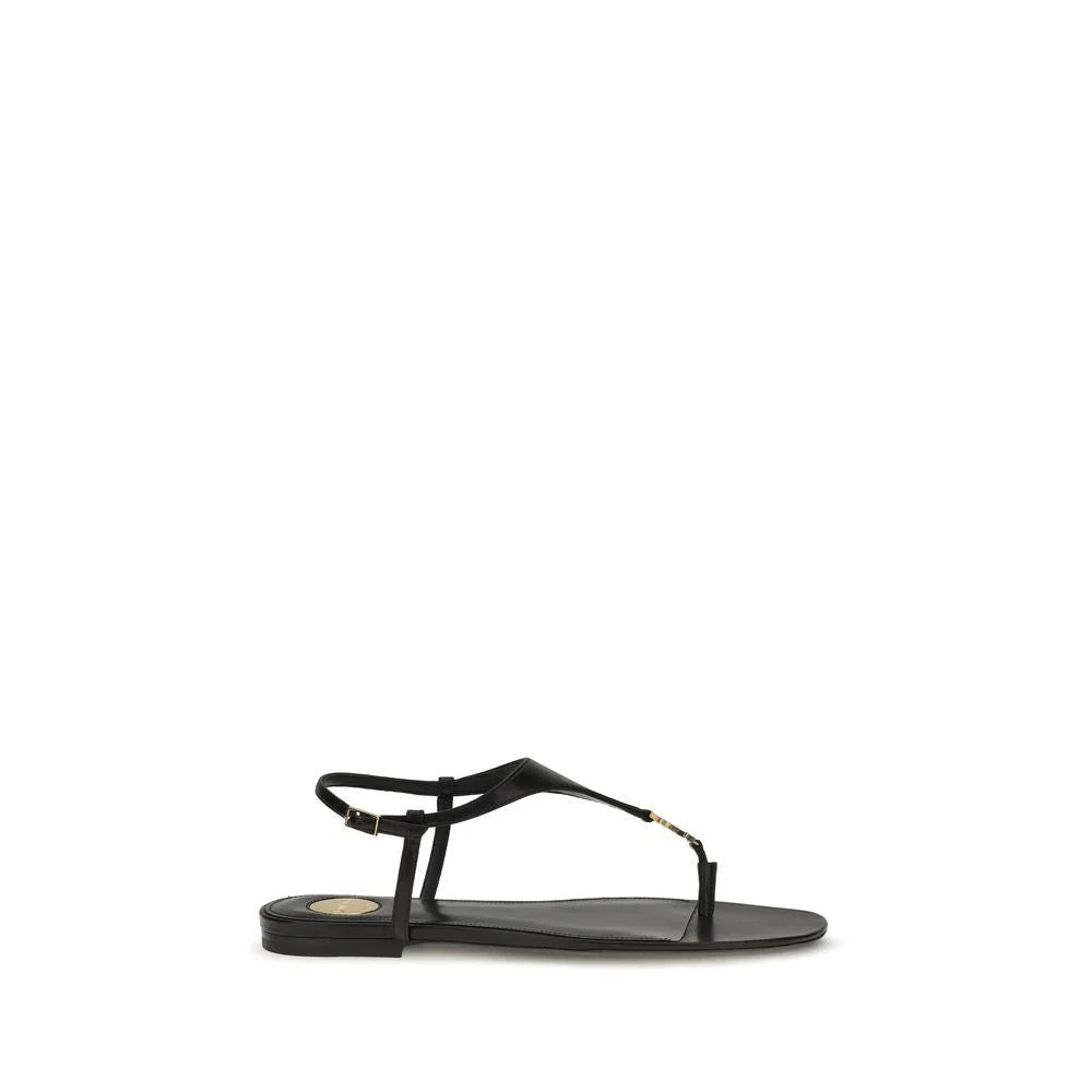 Saint Laurent Schwarze Sandalen aus Kalbshaut Bos Taurus, flach