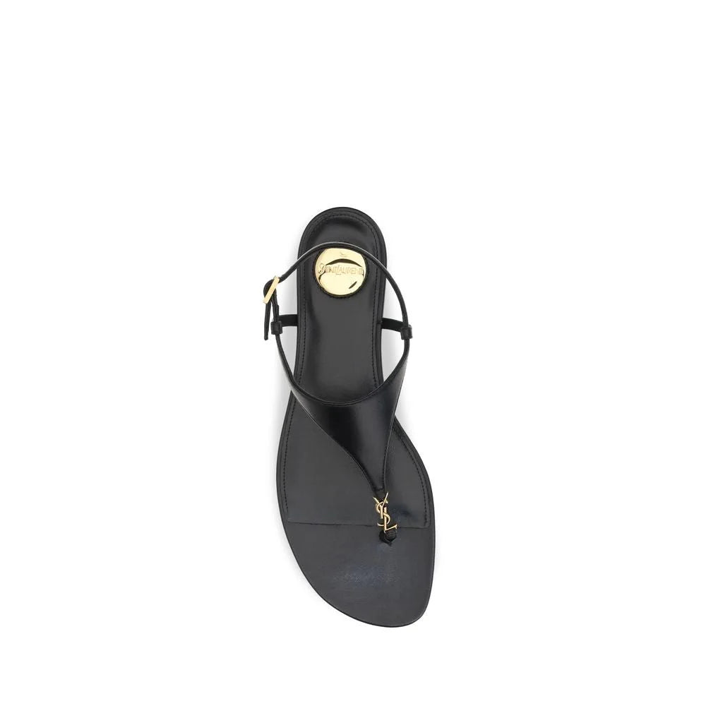Saint Laurent Schwarze Sandalen aus Kalbshaut Bos Taurus, flach