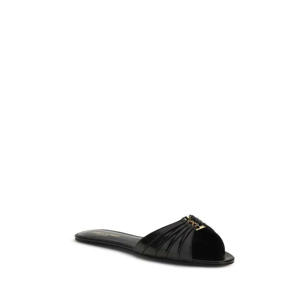 Saint Laurent Black Calf Leather Bos Taurus Flat Sandals - EU37/US7