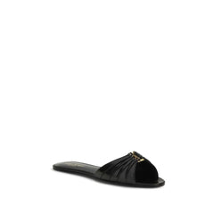 Saint Laurent Black Calf Leather Bos Taurus Flat Sandals - EU37/US7