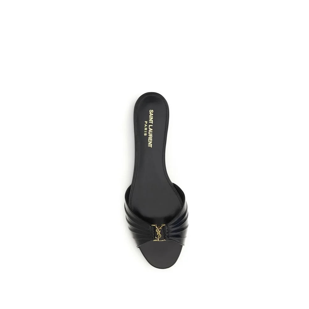 Saint Laurent Black Calf Leather Bos Taurus Flat Sandals - EU37/US7
