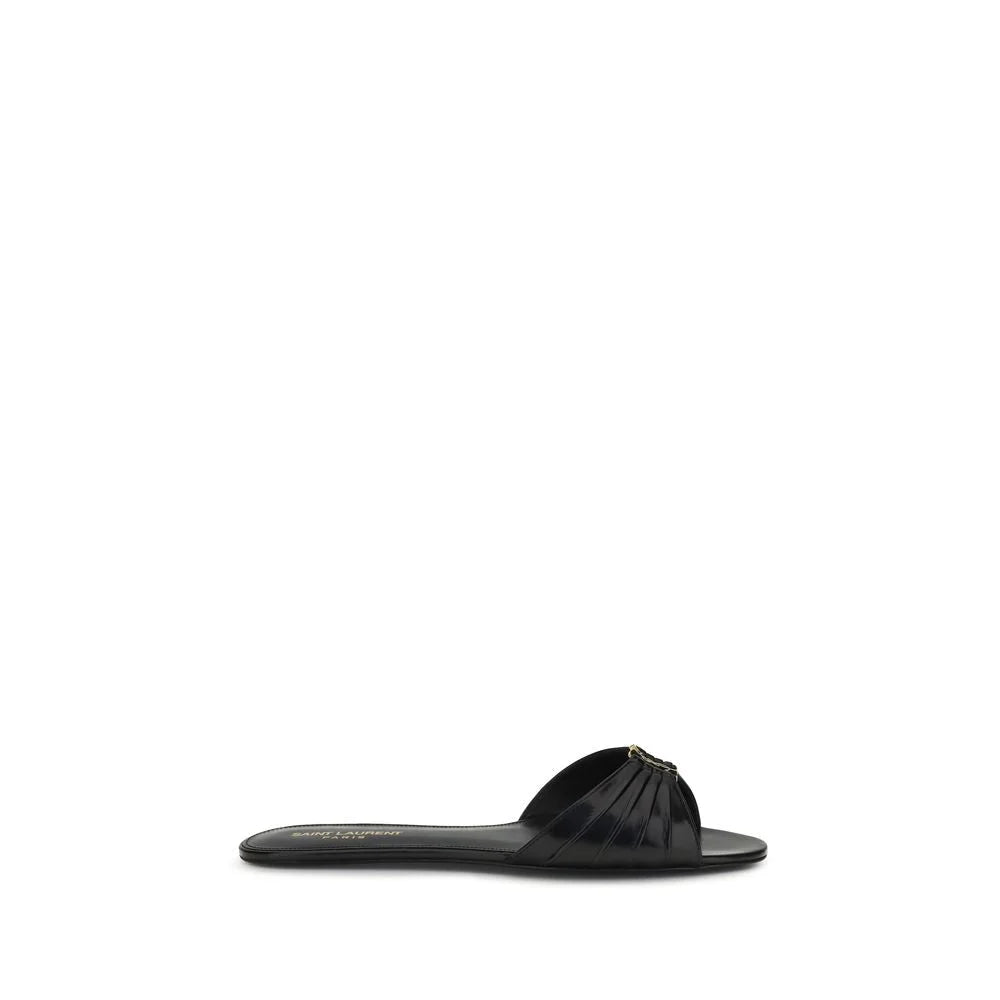 Saint Laurent Black Calf Leather Bos Taurus Flat Sandals - EU37/US7