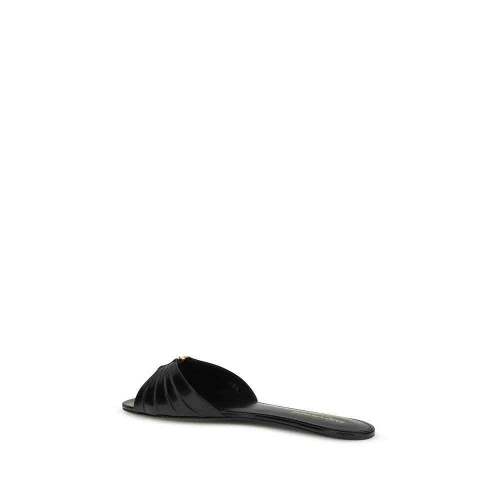 Saint Laurent Black Calf Leather Bos Taurus Flat Sandals - EU37/US7