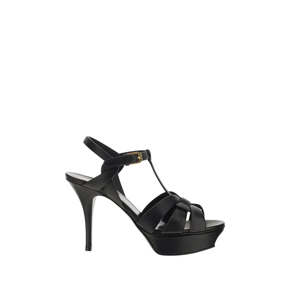 Saint Laurent Black Calf Leather Bos Taurus Platform Sandals - EU39/US9