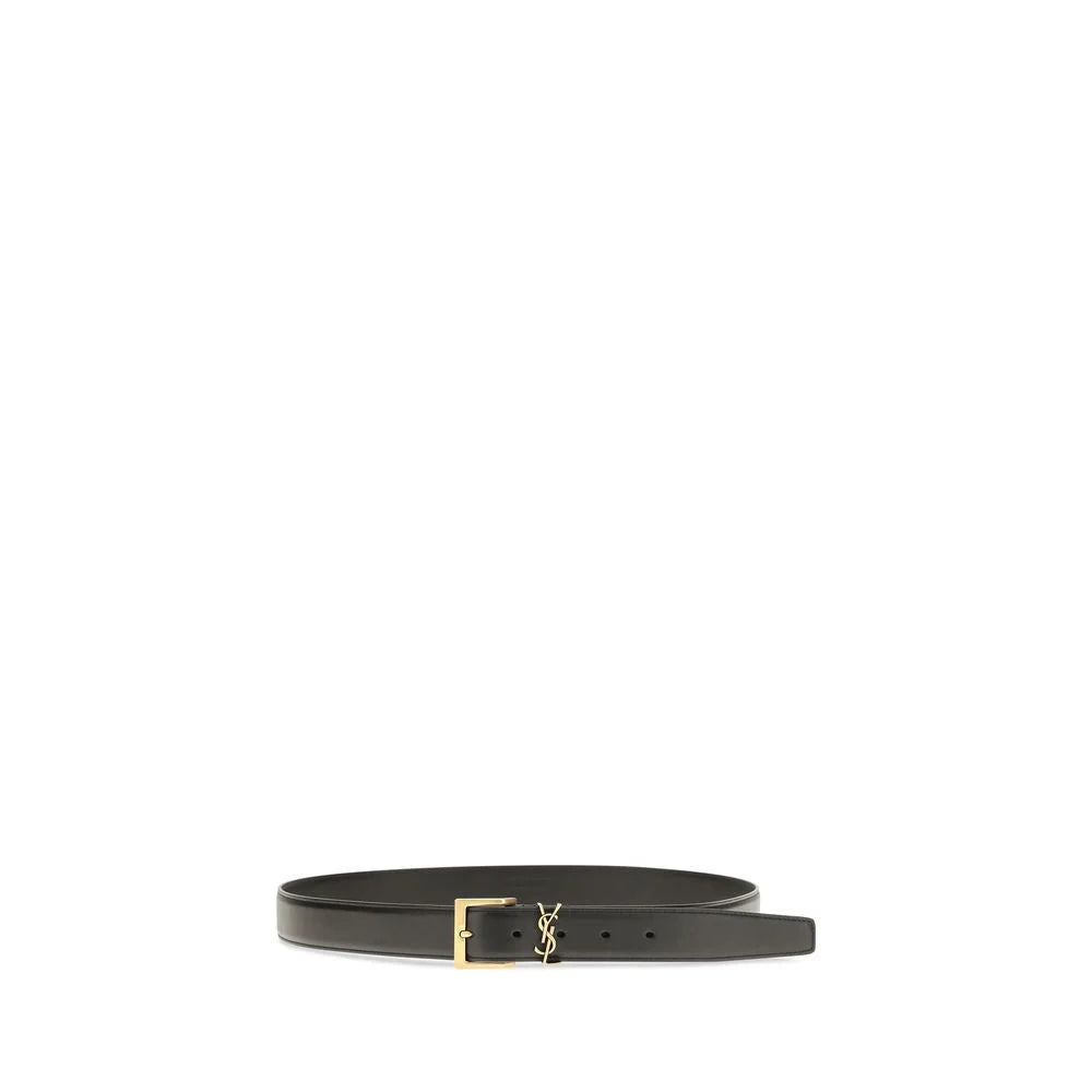 Saint Laurent Czarny Pasek ze Skóry Cielęcej Bos Taurus - 85 cm / 34 cale