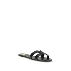 Sandales en cuir de veau noir Bos Taurus Saint Laurent