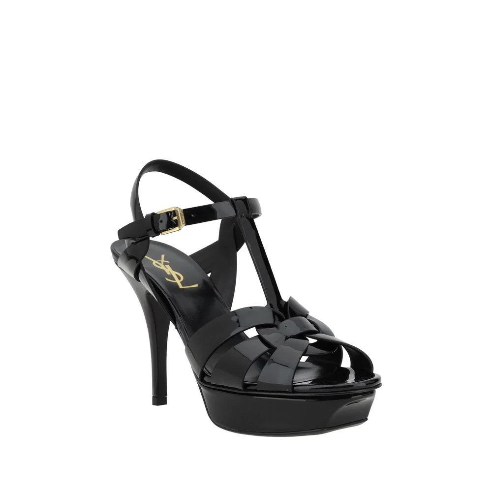 Saint Laurent Black Calf Leather Bos Taurus Stiletto Heel Sandals - EU36/US6