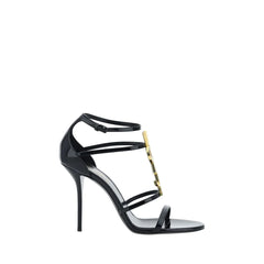 Saint Laurent Black Calf Leather Bos Taurus Stiletto Heel Sandals