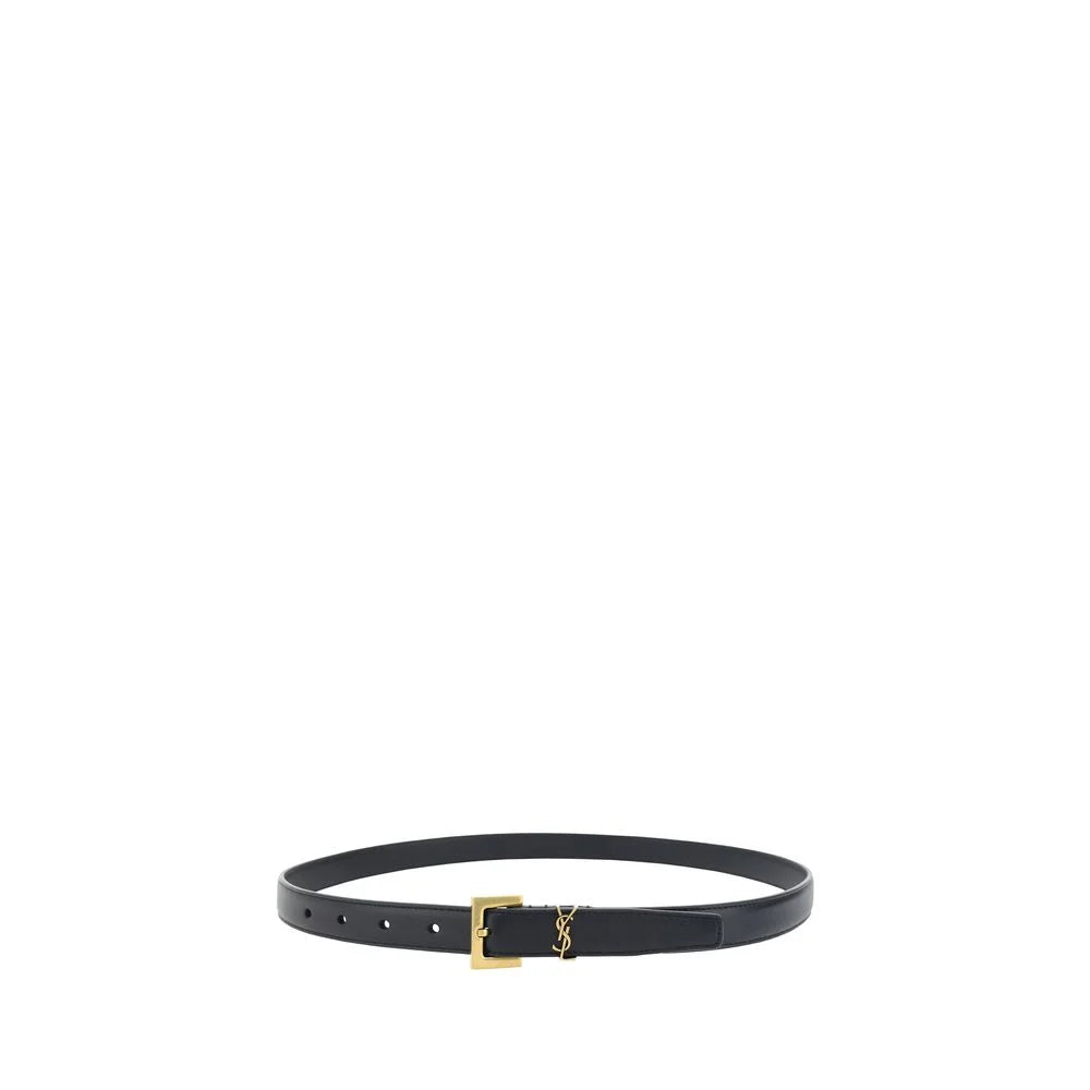 Saint Laurent Black Calf Leather Bos Taurus Thin Belt - 75 cm / 30 Inches