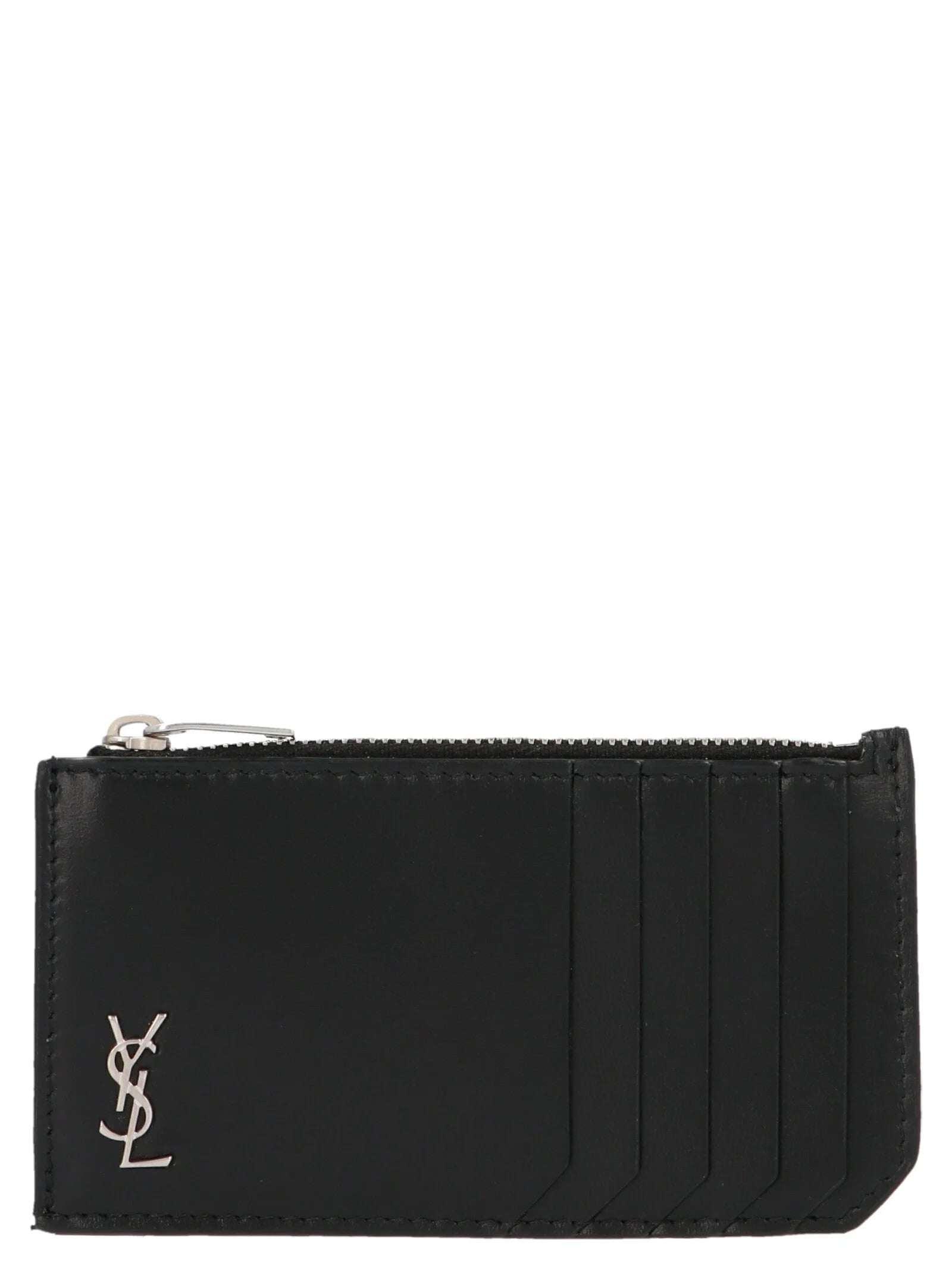 Porta-cartões em couro preto Saint Laurent
